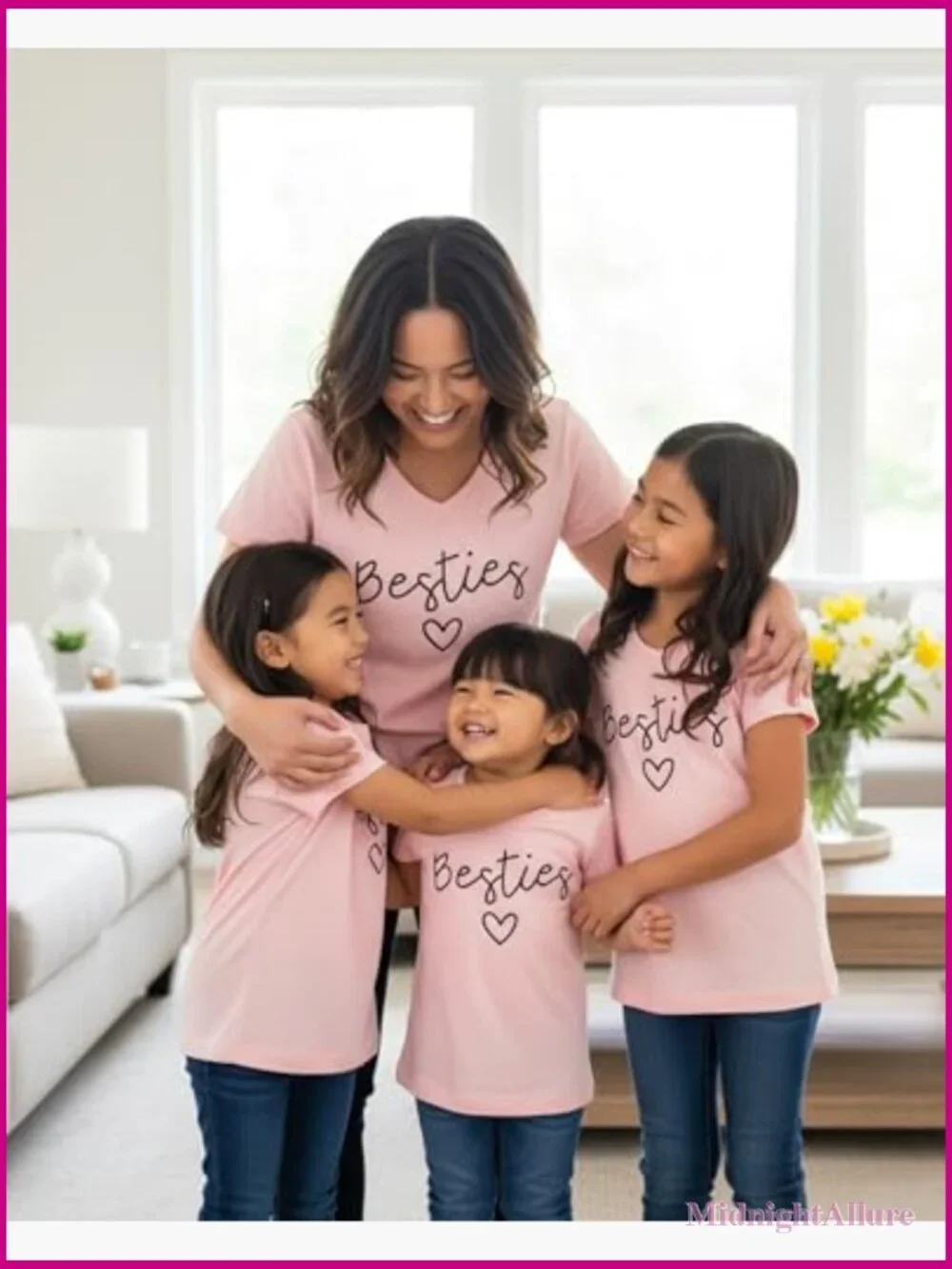 Mommy and Me Matching Tees - Besties - V-Neck Short Sleeve Cotton Spandex
